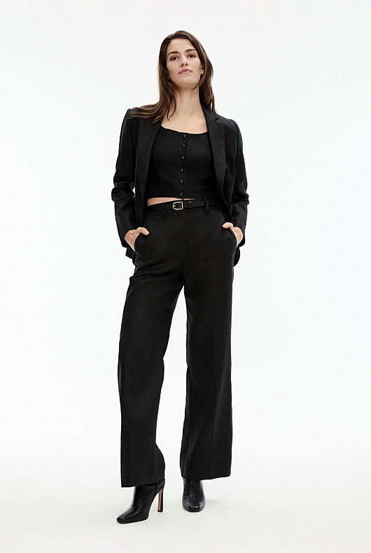 French Linen Cropped Button Bodice - Black