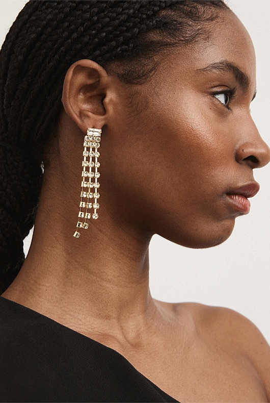 Baguette Crystal Drop Earring - Soft Gold