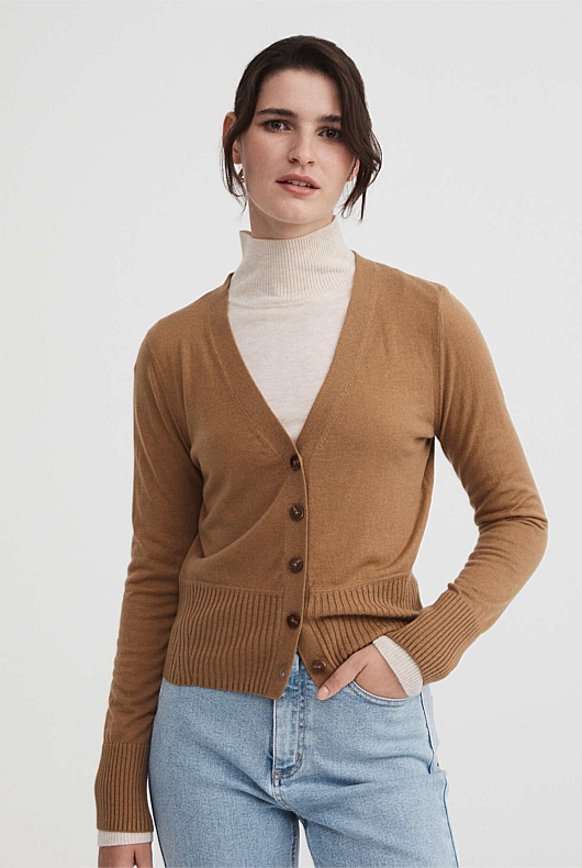 Merino Silk Cardigan - Camel