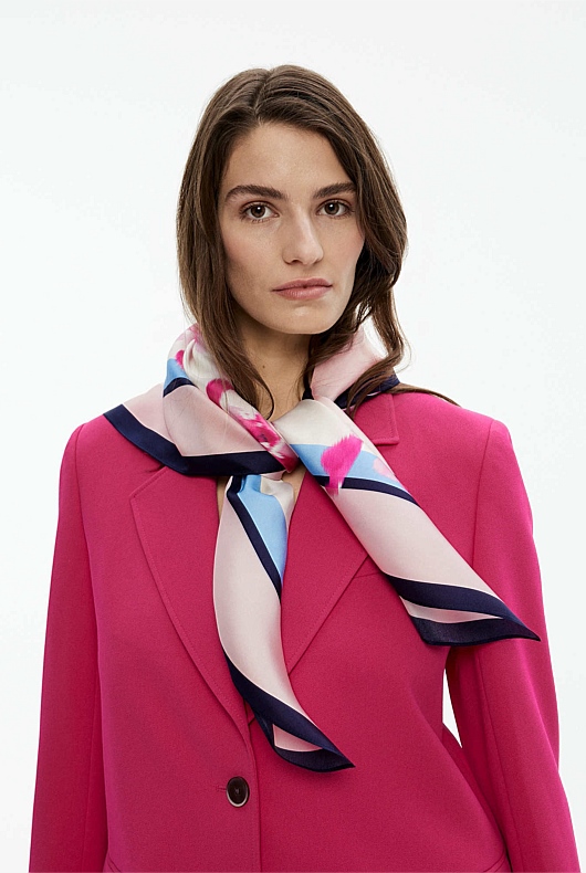 Silk Ikat Floral Print Scarf - Buff