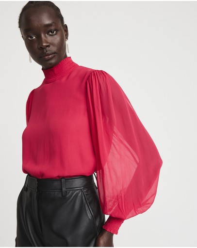 Witchery Shirred High Neck Blouse