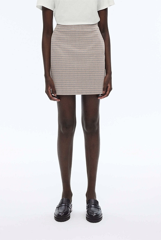 Ponte Check Mini Skirt - Umber