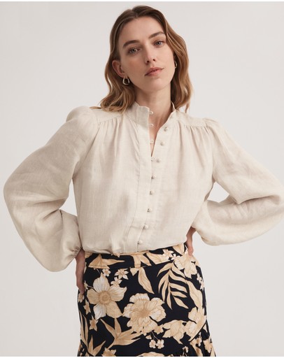 Witchery Linen High Neck Blouse