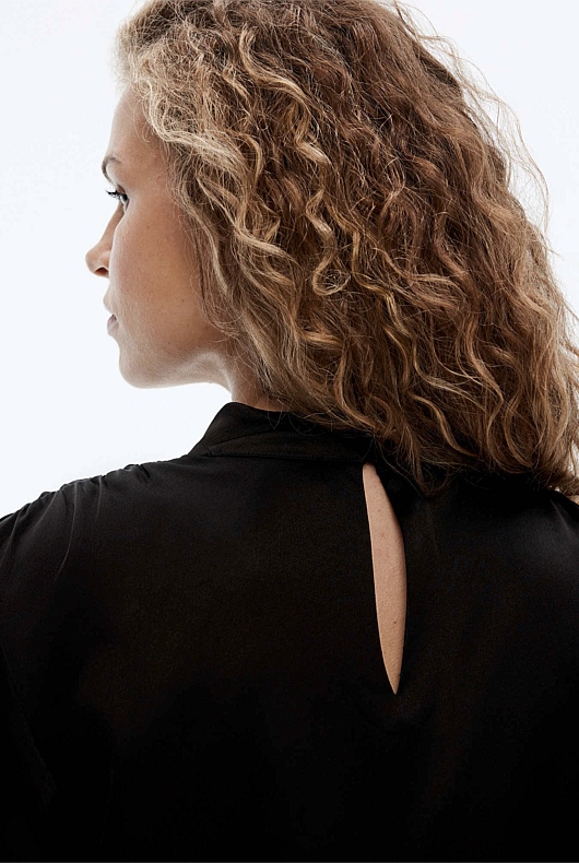 Acetate High Neck Blouse - Black