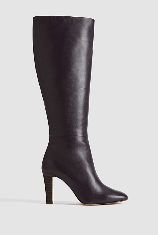 Knee High Leather Boot - Plum