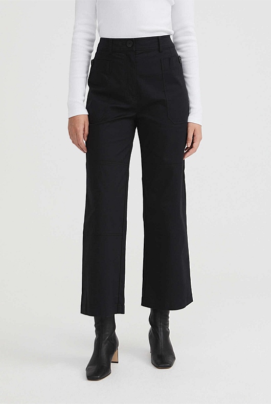 Cotton Blend Pocket Detail Pant - Black