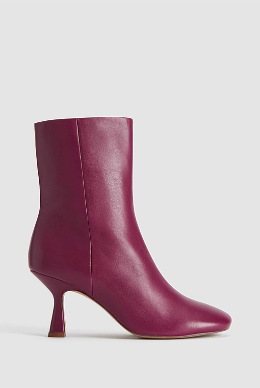 Leather Round Toe Heeled Boot - Raspberry