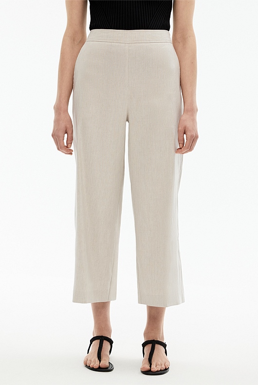 Stretch Linen Blend Crop Pant - Flax
