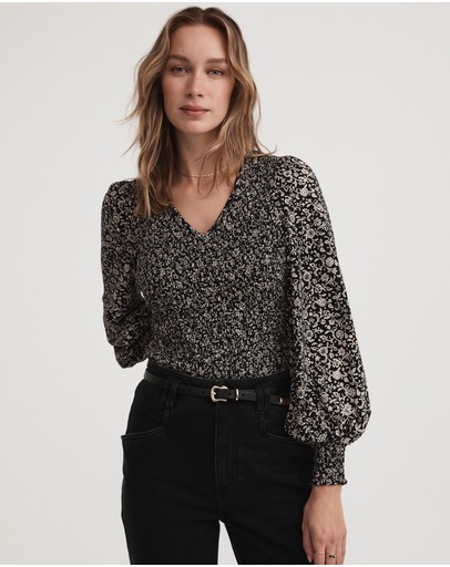 Witchery Foulard Shirred V Neck Top