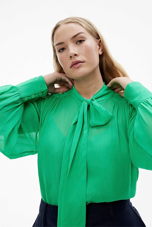 Georgette Pussybow Blouse - Leaf Green