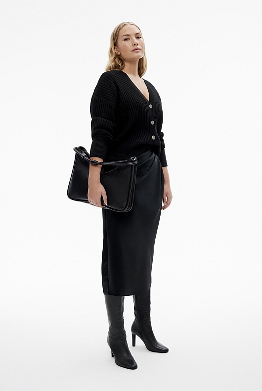 Rib Drop Shoulder Cardigan - Black