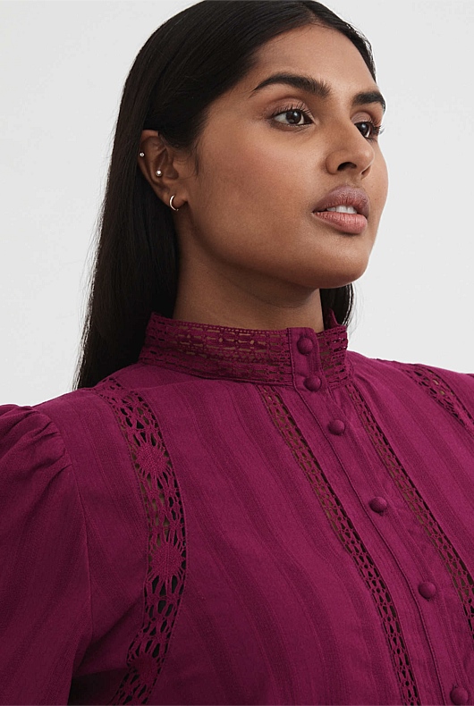 Lace Detail Shirt - Deep Magenta
