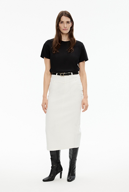 Yoke Front Longline Denim Skirt - Parchment