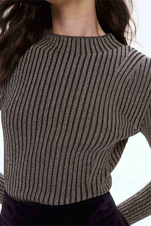 Mock Neck Lurex Knit - Black