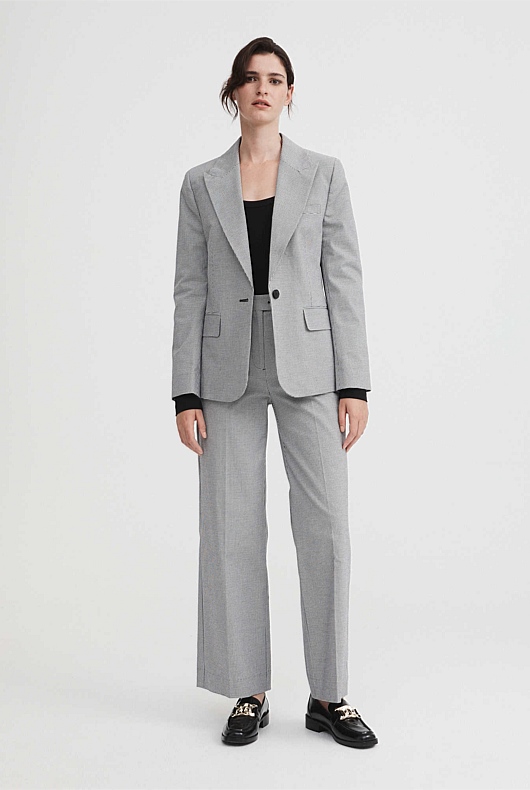 Cotton Blend Yarn Dye Single Breasted Blazer - Ash Grey