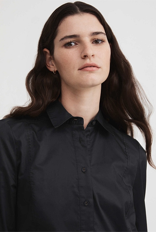 Cotton Mini Shirt Dress - Black