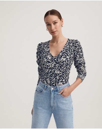 Witchery Leaf Print Gathered Top