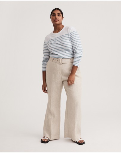 Witchery Stripe Linen Blend Long Sleeve Top