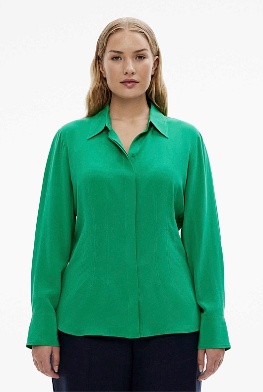 Silk Dart Detail Shirt - Viridian Green