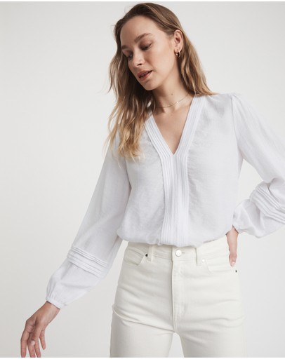 Witchery Textured V Neck Pin Tuck Blouse