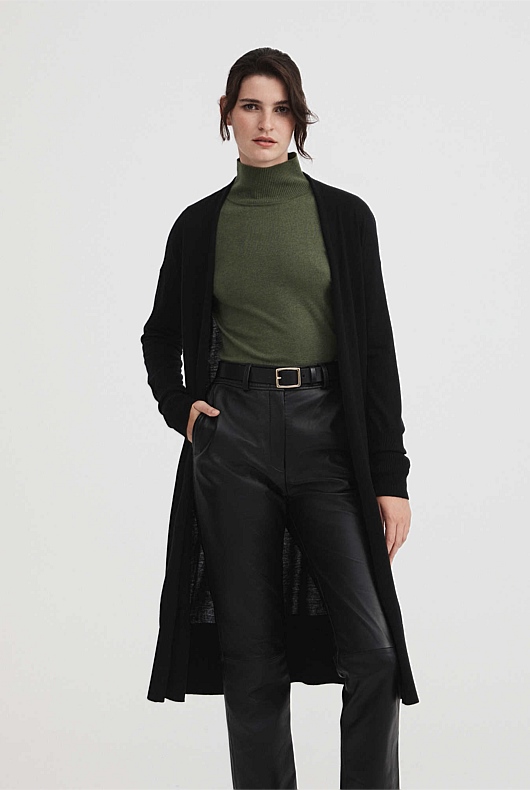 Merino Silk Longline Cardigan - Black