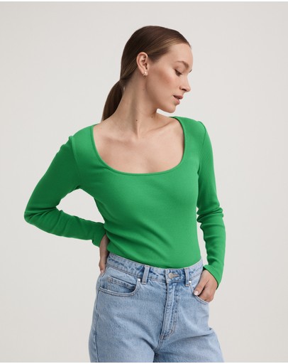 Witchery Cotton Rib Wide Neck Top