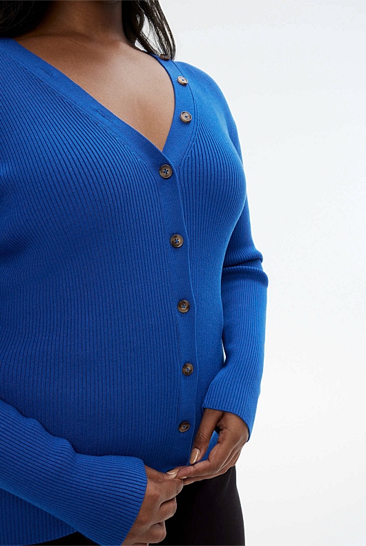 Button Through Rib Knit - Bold Blue