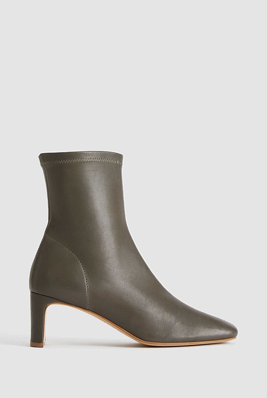 Leather 65mm Heeled Bootie - Sage