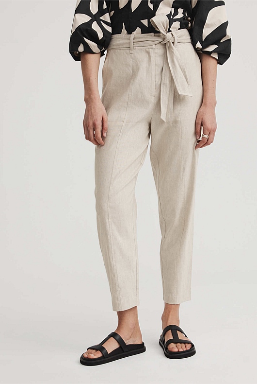 Stretch Linen Blend Tapered Pant - Flax