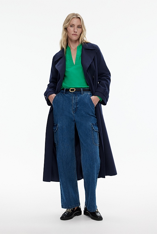 Cotton Seam Detail Blouse - Viridian Green