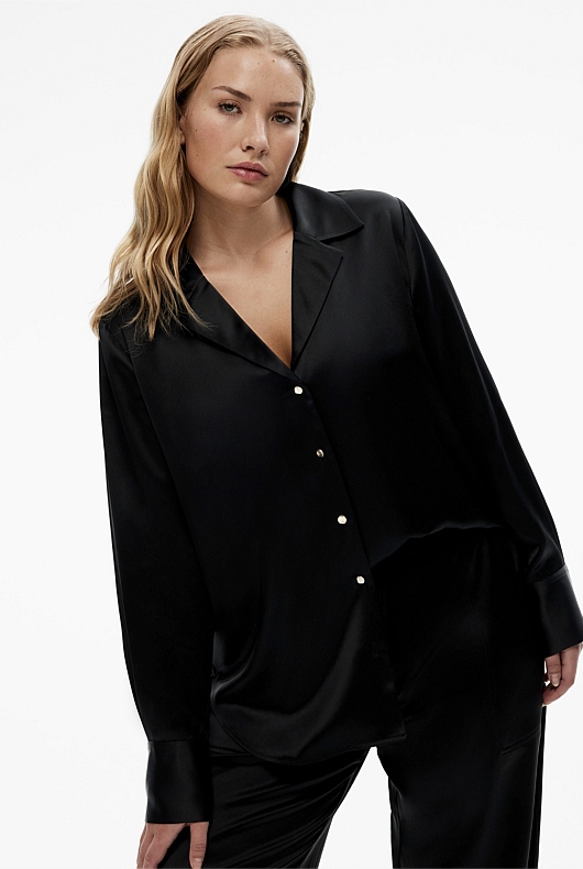 Acetate Button Detail Shirt - Black
