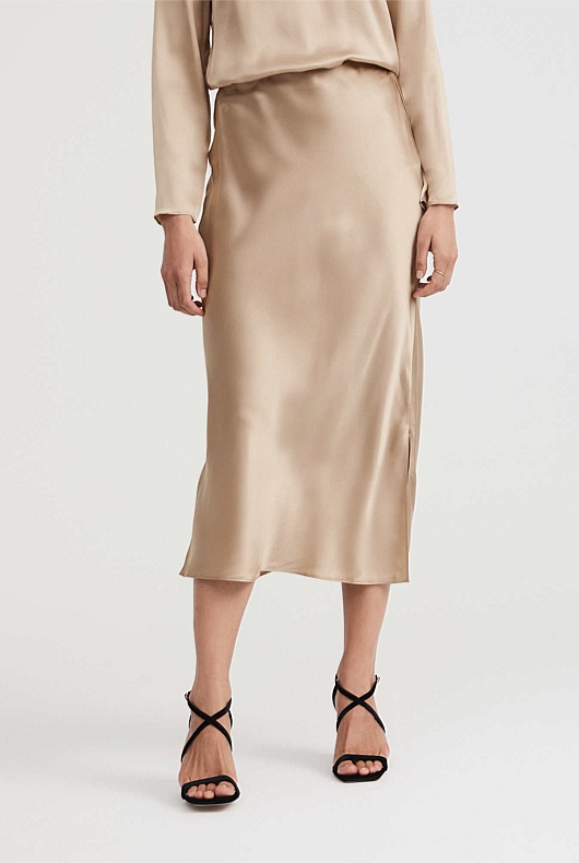 Silk Slip Skirt - Pebble