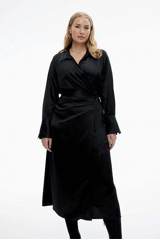 Acetate Wrap Dress - Black