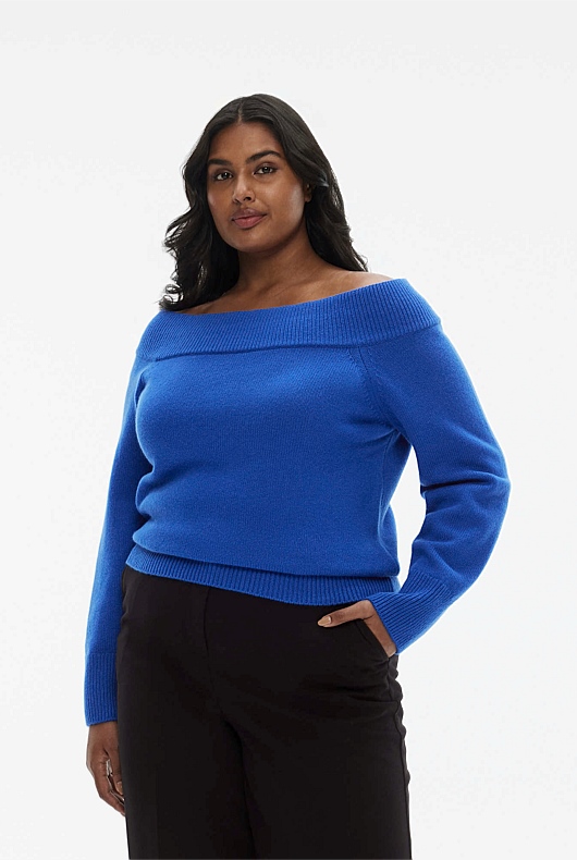 Merino Off Shoulder Knit - Bold Blue