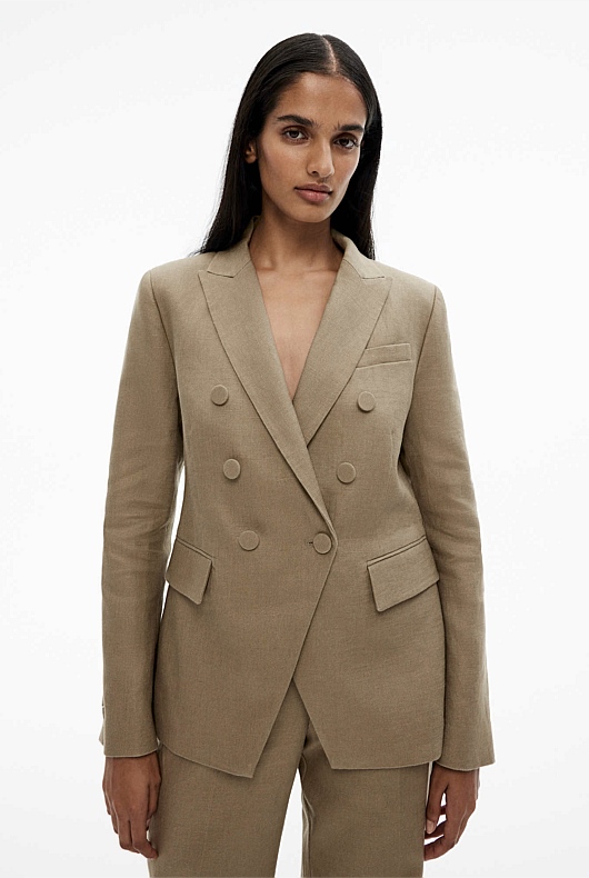 Linen Double-Breasted Blazer - Washed Green