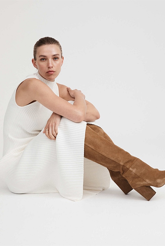 Suede Knee High 90mm Heeled Boot - Ginger