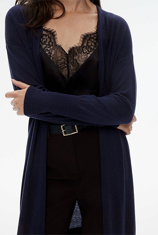 Merino Silk Longline Cardigan - Blue Night