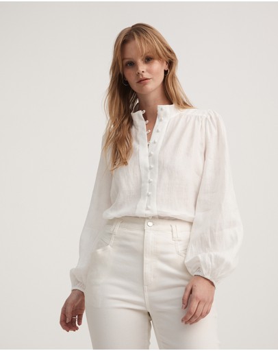 Witchery Linen High Neck Blouse