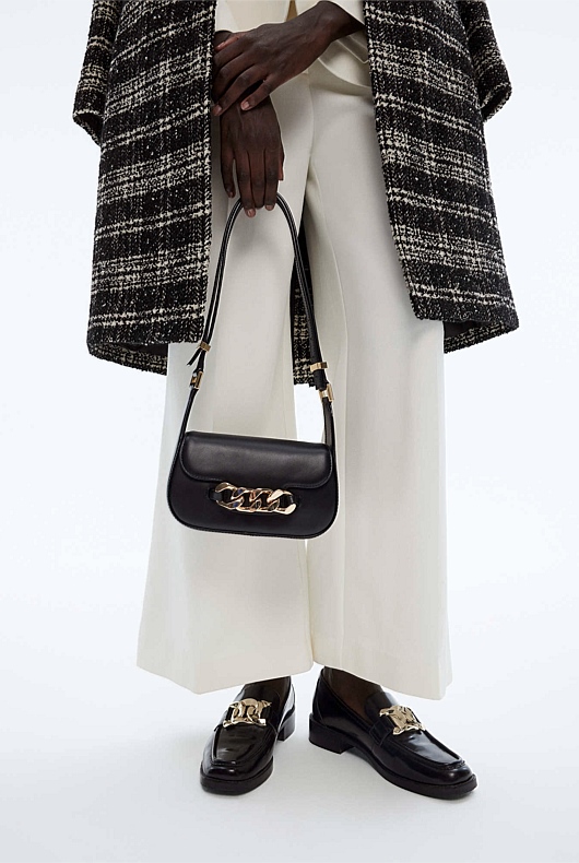 Chain Detail Leather Bag - Black
