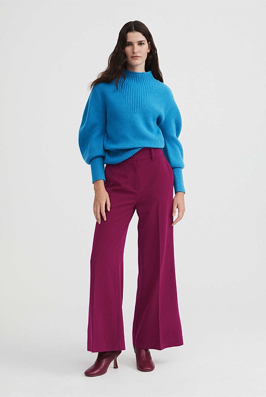High Neck Puff Sleeve Knit - Bright Blue