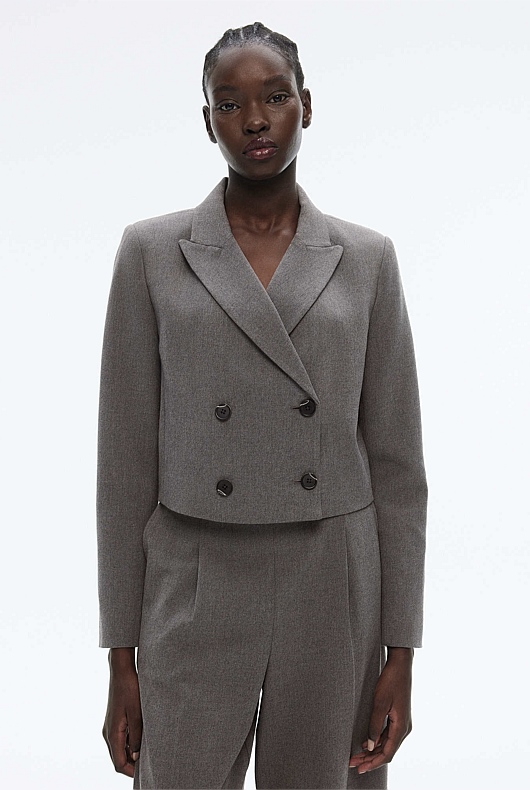 Cropped Double-Breasted Blazer - Cement