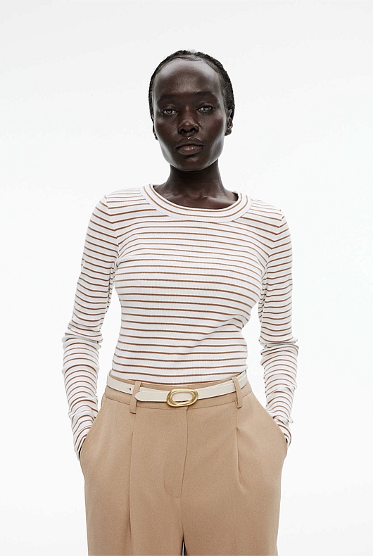 Stripe Long Sleeve Rib Top - Clove