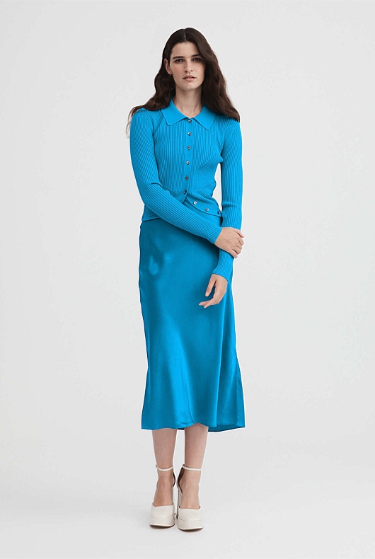 Crepe Button Through Crop - Bright Blue
