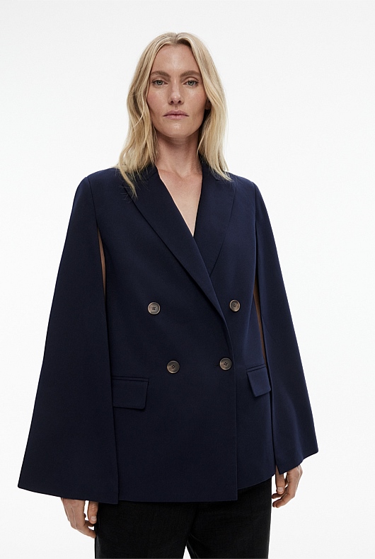 Double-Breasted Cape Blazer - Blue Night