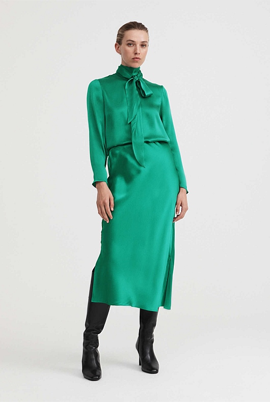 Silk Slip Skirt - Aqua Green