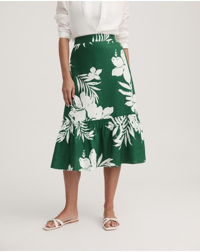 Witchery Green Tropical Linen Tie Skirt