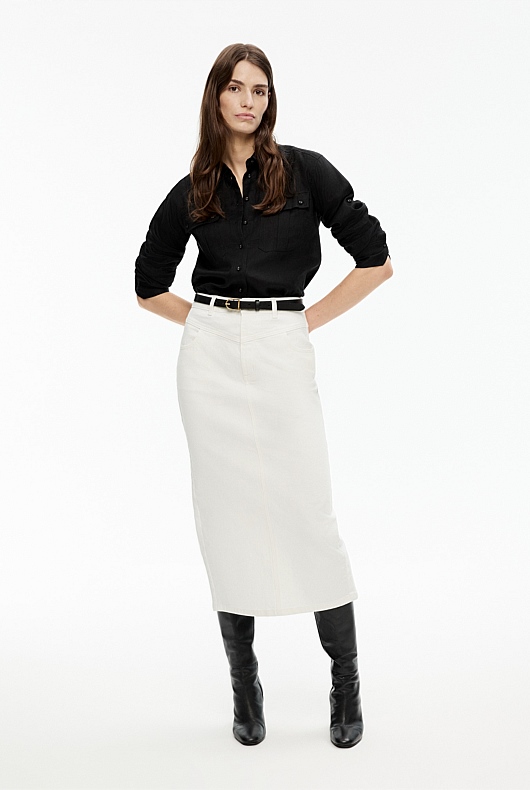 French Linen Pocket Detail Shirt - Black