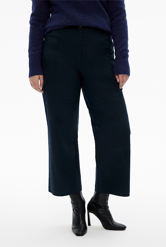 Cotton Blend Pocket Detail Pant - Blue Night