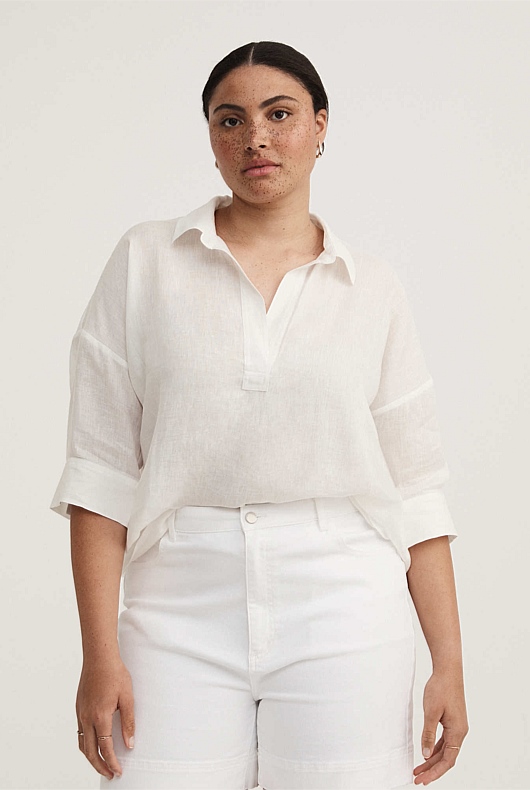 French Linen Pop Over Shirt - Pure White