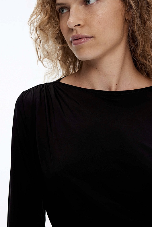 Long Sleeve Drape Top - Black
